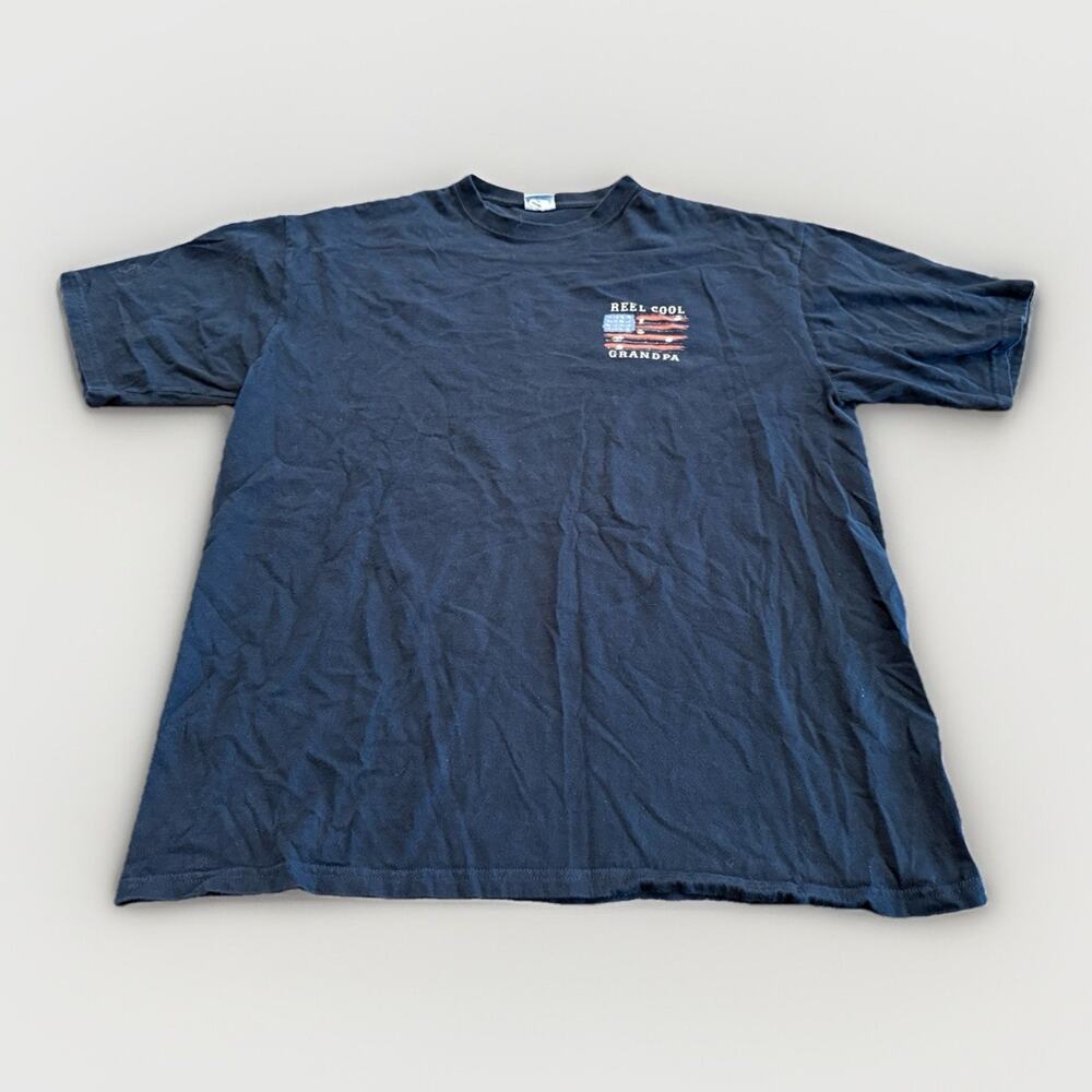 Crazy Shirts Hawaii Mens Navy Reel Cool Grandpa American Fishing Flag T-Shirt XL